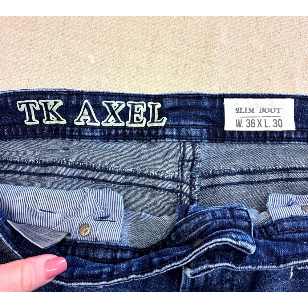 TK Axel Men's Slim Bootcut Jeans W36 x L30 Dark Wash Bondi Denim Rugged Stretch